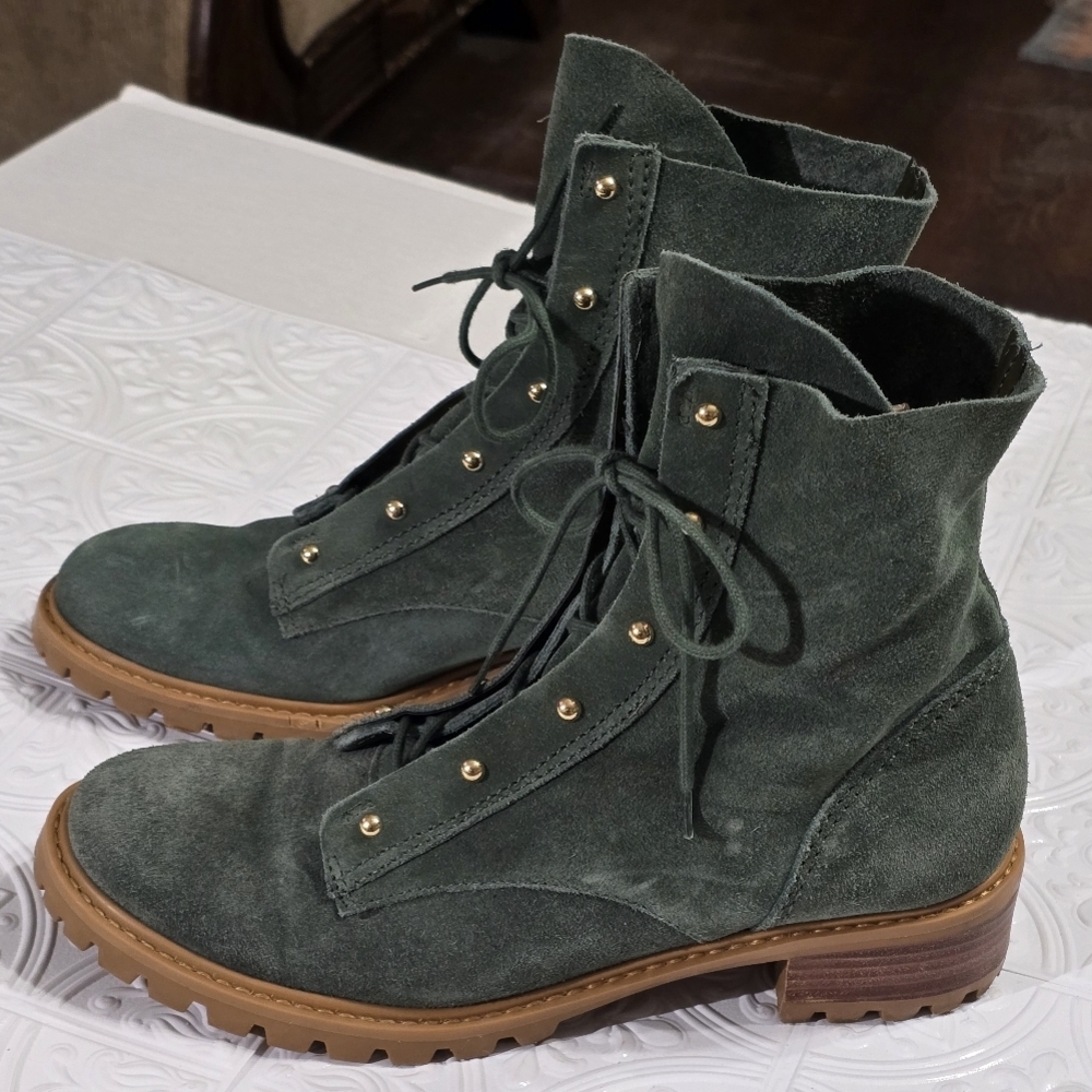 Schutz Green Suede Women's Combat Moto Boots